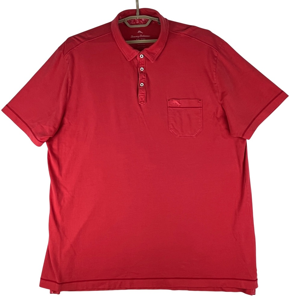 Tommy Bahama Polo Shirt Mens XXL Red 100% Pima Cotton Short Sleeve Pocket Marlin